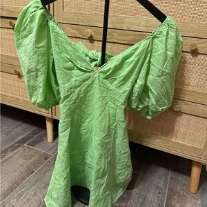 Nasty Gal Light Green Puff-Sleeve Mini Dress